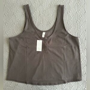 Cacique Taupe Sleep Ribbed Button-Down Tank
